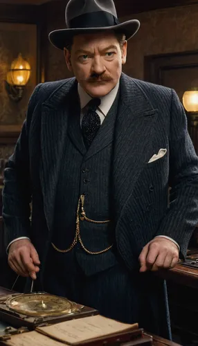 Kenneth Branagh directs and plays the role of Belgian detective Hercule Poirot in the adaption of Agatha's Christie's 1934 mystery Murder On The Orient Express.,inspector,detective,banker,watchmaker,c