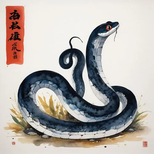 emperor snake,blue snake,xuanwumen,dakuten,vipera,xuanhan,Illustration,Japanese style,Japanese Style 10