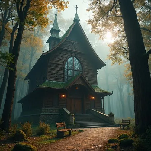 house in the forest,wooden church,forest chapel,witch's house,witch house,forest house,wooden house,black forest,oakhurst,the cabin in the mountains,stave church,little house,little church,blackmoor,house in the mountains,valaam,cottage,blackwood,the haunted house,riverwood,Photography,General,Realistic