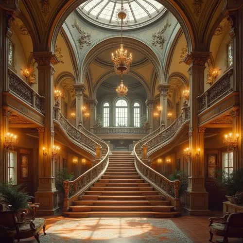 entrance hall,cochere,kurhaus,royal interior,europe palace,grand hotel europe,foyer,hallway,crown palace,staircase,palatial,atriums,driehaus,grandeur,teylers,athenaeum,gleneagles hotel,staircases,western architecture,mountstuart,Photography,General,Realistic