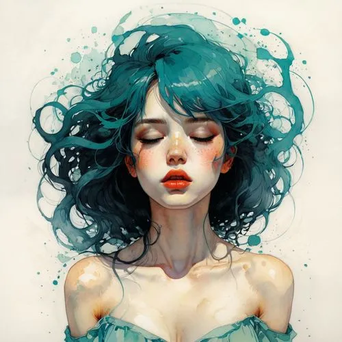 kommuna,water nymph,watercolor mermaid,siren,naiad,watery heart,Illustration,Paper based,Paper Based 19