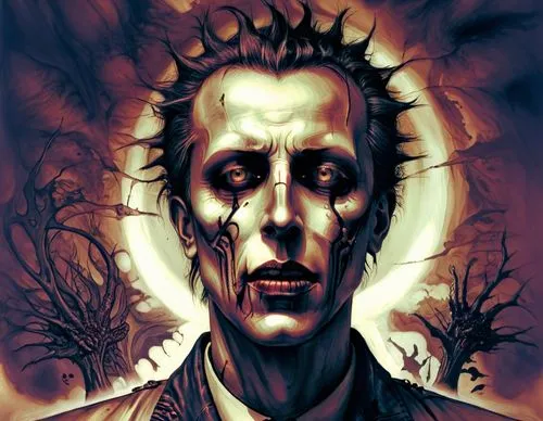 at random,a drawing of a zombie man with creepy eyes,lovecraft,hellblazer,lecter,eccleston,corben,reanimator,Illustration,Realistic Fantasy,Realistic Fantasy 33