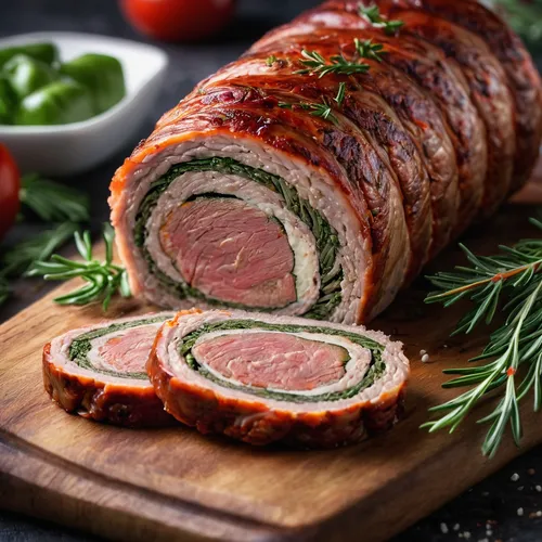 porchetta,galantine,andouillette,cordon bleu,roulade,leberkäse,beef roulades,borbagatto meat,pork tenderloin,roll roast,saltimbocca,salami bread,beef wellington,cumberland sausage,pork loin,genoa salami,bologna sausage,mortadella,soppressata,sausage bread,Photography,General,Natural