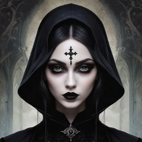 gothic portrait,gothic woman,gothic fashion,gothic style,dark gothic mood,gothic,seven sorrows,goth woman,priestess,the nun,goth,goth like,goth subculture,dark art,priest,dark angel,goth weekend,occult,vampire woman,dark portrait,Illustration,Realistic Fantasy,Realistic Fantasy 07