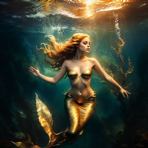 mermaid swimming peacefully,a beautiful woman in a mermaid costume is floating,water nymph,sirena,siren,mermaid background,naiad,underwater background,Conceptual Art,Fantasy,Fantasy 34