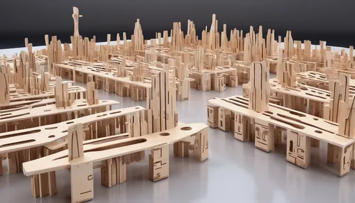 Imagine a bustling marketplace where merchants sell handmade wooden pegs.,matchsticks,wooden construction,wooden cubes,city blocks,wooden blocks,popsicle sticks,wooden pegs,wooden poles,clothespins,ma