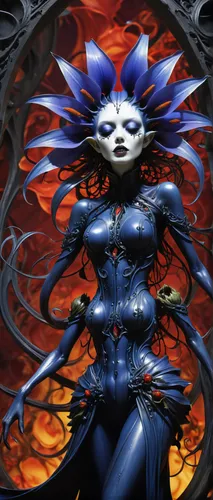 blue enchantress,widow flower,mystique,passionflower,sorceress,priestess,medusa,blue passion flower,the enchantress,widow,widow spider,medusa gorgon,gorgon,mirror of souls,maiden,biomechanical,dark elf,fantasy art,blue rose,starflower