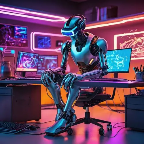 neon human resources,cyberpunk,cyber,man with a computer,computer room,futuristic,computer desk,computer workstation,computer,new concept arms chair,artificial intelligence,robotics,computer freak,autonomous,computer business,working space,automation,chat bot,b3d,cyberspace,Conceptual Art,Oil color,Oil Color 21