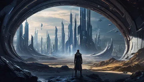 futuristic landscape,stargate,fantasy landscape,sci fiction illustration,alien world,hall of the fallen,alien planet,ancient city,concept art,old earth,portals,barren,world digital painting,sci fi,ice planet,dark world,sentinel,scifi,sci - fi,sci-fi,Art,Classical Oil Painting,Classical Oil Painting 24