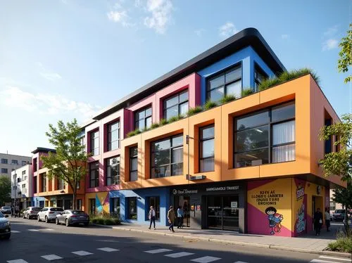 colorful facade,rowhouse,rowhouses,cohousing,lofts,cubic house,multifamily,ossington,multistoreyed,row houses,villeray,townhomes,passivhaus,urban design,shophouse,mansard,townhouses,townhome,new housing development,reclad