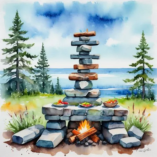 summer barbecue, victoria day, canada, inukshuk,cairn,stacked rocks,rock cairn,stacked stones,stacking stones,rock stacking,background with stones,stacked rock,stack of stones,stone oven,firepit,fire 