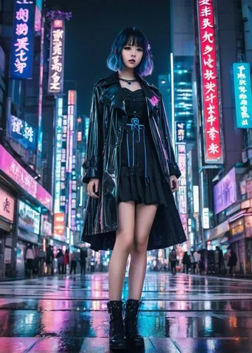 harajuku,shibuya,tokyo,tokyo ¡¡,tokyo city,shibuya crossing,japanese idol,cyberpunk,osaka,shinjuku,anime japanese clothing,midnight blue,futuristic,taipei,neon light,neon lights,parka,asia,japan,asia girl,Illustration,Realistic Fantasy,Realistic Fantasy 46