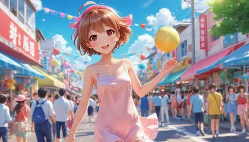 yui hirasawa k-on,colorful balloons,shopping street,misaka,pink balloons,comiket,anime japanese clothing,little girl with balloons,balloon,akiba,songkran,akihabara,summer clothing,balloons,idolmaster,street fair,candy island girl,amusement park,railgun,miku maekawa,Illustration,Japanese style,Japanese Style 01