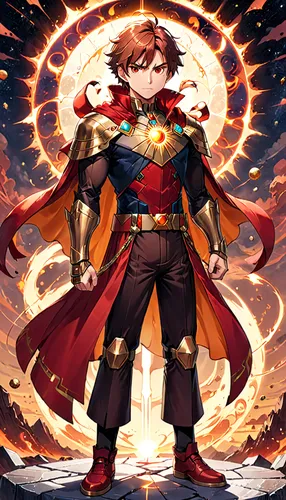 Superhero inspired by Manco Capac, the legendary first ruler of the Inca. His full-body suit is forged from golden alloys and sunstone, symbolizing his divine origin. The suit harnesses solar energy, 