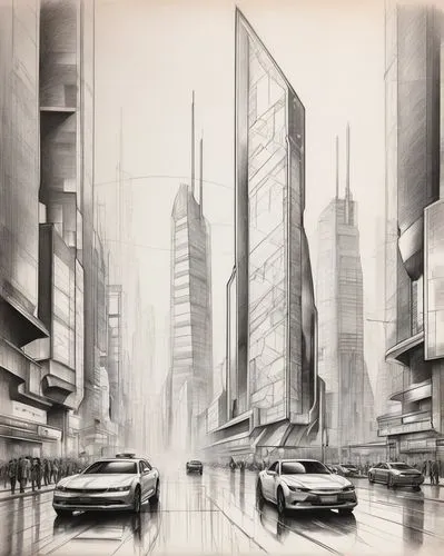 city scape,cityscapes,motorcity,unbuilt,megacities,skylines,urbanization,arcology,urbanized,urbanworld,cityscape,futuristic landscape,tall buildings,urban landscape,superhighways,city blocks,cityzen,cities,skyline,shangai,Illustration,Black and White,Black and White 30