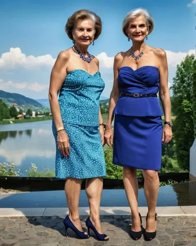 two various elegant moldovan 67yo grandmothers, beautiful graceful old faces,  on a trip to germany, dressed up for dating, revealing, strapless, beautiful bob hairs, studio photo, large earrings, bea