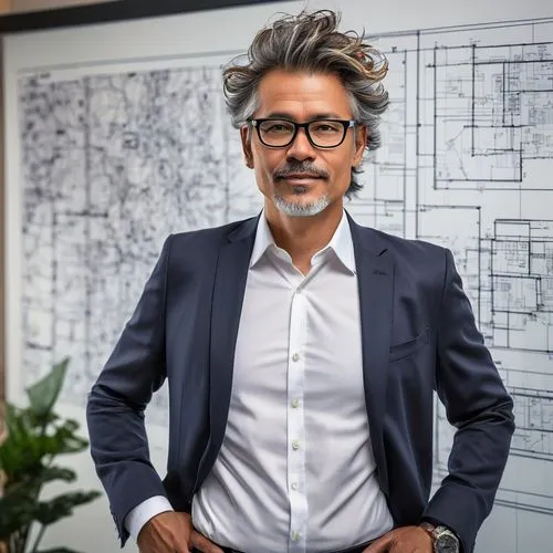 Middle-aged, male, integration architecture designer, messy hair, black-rimmed glasses, casual wear, white shirt, dark jeans, sneakers, holding a coffee cup, standing in front of a whiteboard filled w