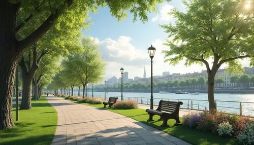 river seine,hakeim,landscape background,saone,embankment,riverfront,waterfront,han river,tuileries garden,shorefront,embankments,harborwalk,riversides,riverbank,towpath,quai,hoboken condos for sale,3d rendering,seawall,bayfront,Photography,General,Realistic