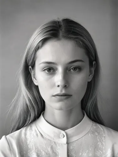 Grieving woman,a girl wearing a collared shirt looking directly at the camera,risberg,florrie,grimes,portrait of a girl,jingna,olsen,Photography,Black and white photography,Black and White Photography