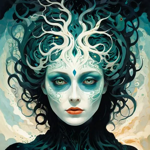 leota,the snow queen,seelie,unseelie,fathom,amidala,blue enchantress,hecate,the enchantress,persephone,medusa,dryad,naiad,ice queen,fantasy portrait,priestess,undine,enchantress,melisandre,morwen,Illustration,Vector,Vector 08