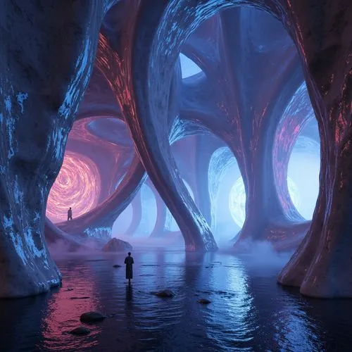 the blue caves,blue caves,subkingdom,underdark,ice cave,blue cave,futuristic landscape,alien world,fractal environment,cavernosum,caverns,ice planet,lair,underworlds,alien planet,3d fantasy,gravemind,ice castle,brygada,cavernosa