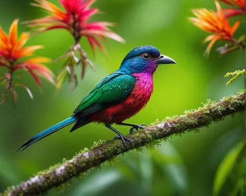 colorful birds,tropical bird,sunbird,beautiful bird,tropical bird climber,bird flower,rainbow lorikeet,tropical birds,red pompadour cotinga,rosella,asian bird,rainbow lory,nature bird,exotic bird,bird hummingbird,guatemalan quetzal,southern double-collared sunbird,bird of paradise,colorful background,lorikeet,Illustration,Japanese style,Japanese Style 05