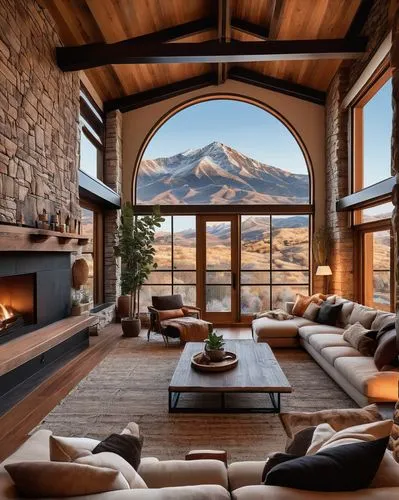 alpine style,the cabin in the mountains,house in the mountains,beautiful home,fire place,fireplaces,house in mountains,luxury home interior,living room,family room,great room,chalet,warm and cozy,log home,coziness,roof landscape,livingroom,modern living room,sunroom,crib,Illustration,Retro,Retro 11