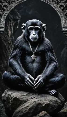 monkey god,simian,chimpanzee,primate,meditator,bonobo,macaque,chimpansee,babaji,francois langur,gorilla,mangabey,the thinker,padmasana,ape,sadguru,prosimian,the monkey,guruji,rhesus,Illustration,Realistic Fantasy,Realistic Fantasy 46