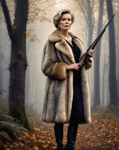 woman holding gun,girl with a gun,cruella de ville,girl with gun,chasseur,wolf hunting,gamekeeper,fur coat,long coat,femme fatale,evil woman,hunt,huntress,holding a gun,cruella,queen-elizabeth-forest-park,one woman only,wolf in sheep's clothing,rifle,lapponian herder,Illustration,Black and White,Black and White 35