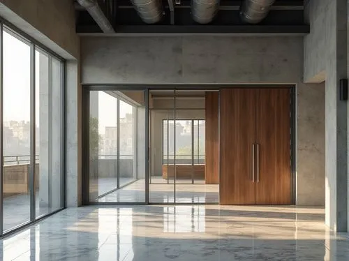 associati,metallic door,hallway space,penthouses,3d rendering,daylighting,hinged doors,revit,steel door,exposed concrete,structural plaster,concrete ceiling,dumbwaiter,interior modern design,structural glass,architraves,glass facade,modern office,groundfloor,fenestration,Photography,General,Realistic