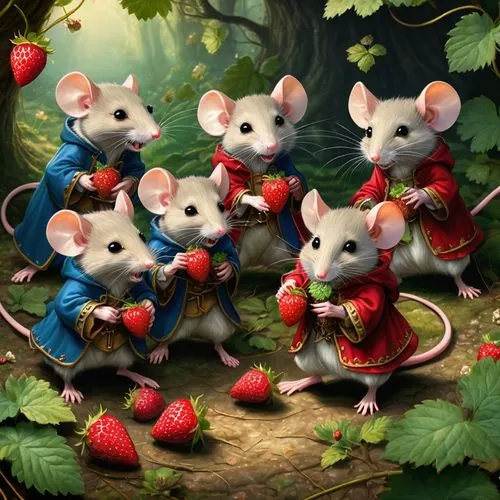 palmice,serenata,vintage mice,woodrats,rowanberries,tittlemouse,Illustration,Realistic Fantasy,Realistic Fantasy 02