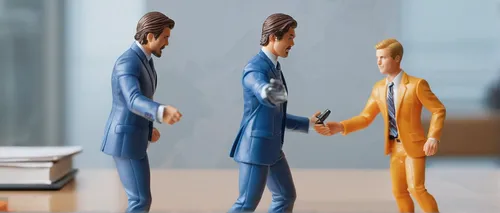 In a corporate office, a rival spreads underhand rumors to damage a colleague's reputation.,blur office background,a meeting,consultants,miniature figures,business meeting,3d figure,business people,co