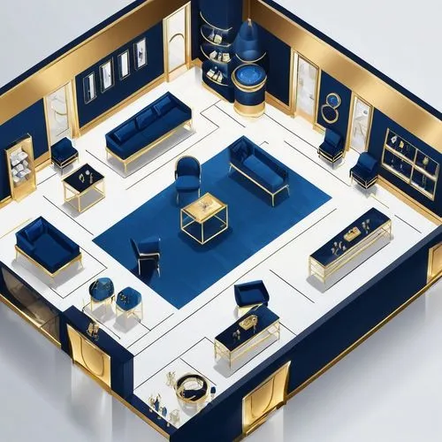 an apartment,apartment,blue room,gold shop,roominess,modern room,clubroom,jewelry store,rooms,shared apartment,game room,smartsuite,miniaturist,playing room,furnishing,interior design,gold bar shop,remodeling,ikea,3d mockup,Illustration,Vector,Vector 01