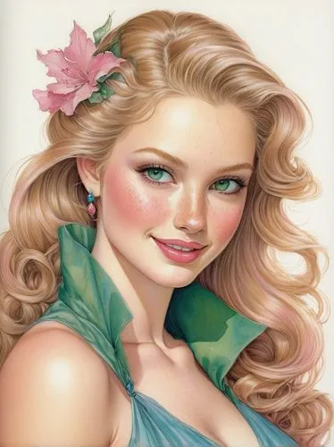 rose flower illustration,margaery,romantic portrait,celtic woman,watercolor pin up,gardenia,margairaz,flower painting,reinette,camellia,jessamine,fantasy portrait,gardenias,airbrush,portrait background,rosalinda,camelias,female beauty,tinkerbell,flower illustrative,Illustration,Realistic Fantasy,Realistic Fantasy 04