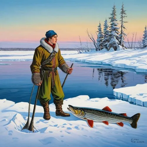 kuskokwim,fjord trout,ice fishing,fisherwoman,fisherman,fishing classes,alaskans,fishermens,version john the fisherman,kokanee,rapala,inuit,whitefish,karluk,yamal,oncorhynchus,anglers,types of fishing,yakutat,pescador,Illustration,American Style,American Style 03