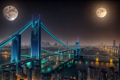 busan night scene,busan,anzac bridge,cable-stayed bridge,suspension bridge,the akashi-kaikyo bridge,lotte world tower,rainbow bridge,akashi-kaikyo bridge,japan's three great night views,moonlit night,bridges,bay bridge,han river,moon photography,harbor bridge,super moon,spit bridge,world digital painting,blue moon