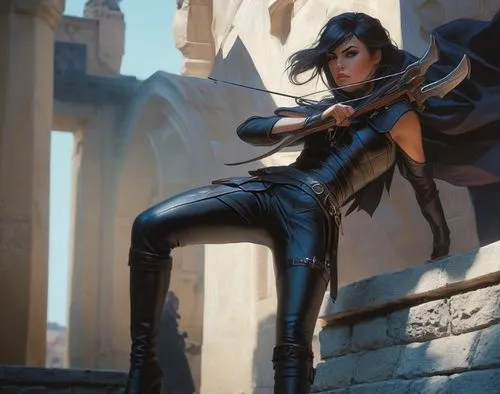 beautiful female assassin,assassin,vax figure,swordswoman,raven rook,male elf,widow,huntress,cg artwork,violinist,fantasia,assassins,violinist violinist,solo violinist,woman playing violin,tower flint