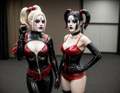 harley quinn,butterfly dolls,latex clothing,harley,cosplay image,angel and devil,cosplay,devils,bad girls,vamps,costumes,porcelain dolls,bodypaint,dolls,bodypainting,body painting,spawn,rubber doll,comiccon,latex