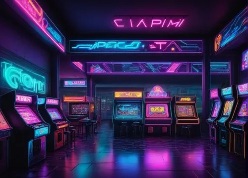 arcade,arcades,arcade games,neon arrows,retro background,spaceland,80's design,game room,contra,aesthetic,piu,retro,neon coffee,vapor,galaxian,cyberpunk,pinball,retro styled,neon light,arcading,Illustration,Japanese style,Japanese Style 13