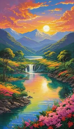 landscape background,river landscape,nature background,nature landscape,beautiful landscape,mountain landscape,nature wallpaper,fantasy landscape,mountainous landscape,colorful background,landscape nature,purple landscape,mountain scene,paisaje,high landscape,windows wallpaper,beautiful wallpaper,colorful water,natural scenery,background view nature,Illustration,Japanese style,Japanese Style 06