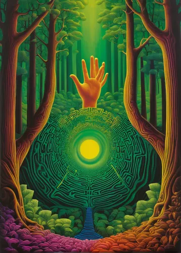 praying hands,holy forest,forest of dreams,enchanted forest,psychedelic art,buddha's hand,forest man,the forest,shamanism,shamanic,the mystical path,the forests,forest background,garden of eden,mantra om,frutti di bosco,haunted forest,druid grove,oil painting on canvas,fairy forest,Conceptual Art,Daily,Daily 19