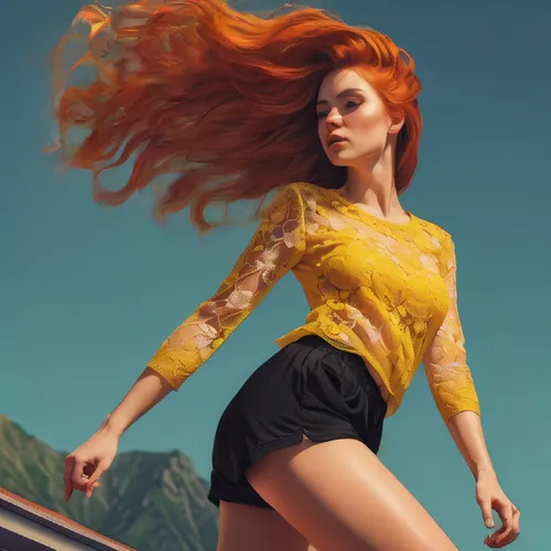 adagio,windswept,sprint woman,windblown,burning hair,yellow orange,orange,fiery,rousse,harmonix,poise,pelo,pantene,giganta,female model,orange color,redhair,agio,redheads,triss