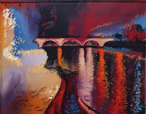 Passion Sexy Painting ,Naked Woman  Abstract Body Art Oil Painting,a painting with a bridge in the background,pont du gard,rainbow bridge,pont d'avignon,pont,angel bridge,tiber bridge,Illustration,Abs