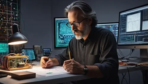 uematsu,man with a computer,zetsche,spielberg,microelectromechanical,electrophysiologist,arduino,schmidhuber,nanoelectronics,leibovitz,straczynski,lubezki,werkmeister,watchmaking,memristor,schnauss,giacchino,drawing with light,compositors,printed circuit board,Art,Artistic Painting,Artistic Painting 48