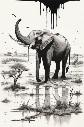 Illustrate the harsh conditions faced by animals in the dry savanna.,elephant line art,trophy hunting,extinction,elephant,elephants and mammoths,endangered,cartoon elephants,elephants,african bush ele