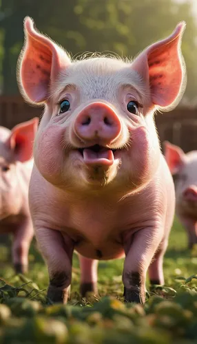 Create a funny cartoon pig in a farm setting.,pig,kawaii pig,suckling pig,swine,piglet barn,piglet,babi panggang,pig's trotters,porker,piglets,lardon,mini pig,domestic pig,pork,pigs,teacup pigs,pig ro