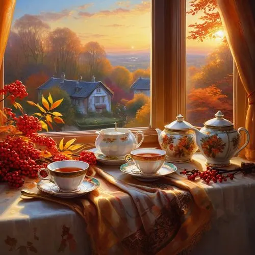 autumn morning,autumn idyll,autumn background,autumn still life,autumn landscape,autumn scenery,Conceptual Art,Oil color,Oil Color 03