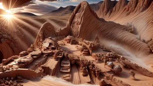 flaming mountains,desert landscape,desert desert landscape,moon valley,stone desert,the desert,valley of death,mountain settlement,arid landscape,desert,gobi desert,ancient city,futuristic landscape,valley of the moon,mandelbulb,virtual landscape,capture desert,anasazi,fantasy landscape,petra