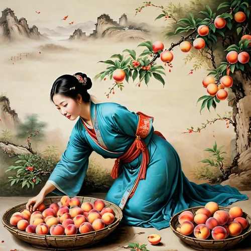 woman eating apple,girl picking apples,oriental painting,chinese art,apple harvest,apricots,cart of apples,peach tree,basket of apples,basket with apples,apple mountain,collecting nut fruit,nectarines,woman holding pie,fruit tree,traditional chinese,apple world,pluot,red apples,oriental princess,Photography,General,Natural