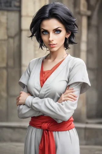 VIDEL, DRAGON BALL,female doctor,girl in a historic way,women clothes,librarian,meteora,women fashion,women's clothing,cosplay image,portrait background,action-adventure game,digital compositing,image